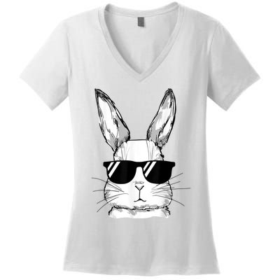 Bunny Face With Sunglasses For Boy  Kid Easter Day Women's V-Neck T-Shirt