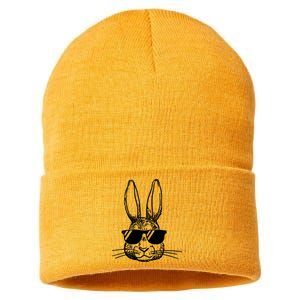 Bunny Face With Sunglasses For Boys Men Kids Easter Day Sustainable Knit Beanie