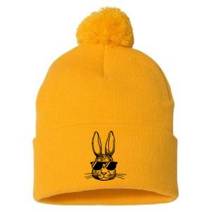 Bunny Face With Sunglasses For Boys Men Kids Easter Day Pom Pom 12in Knit Beanie