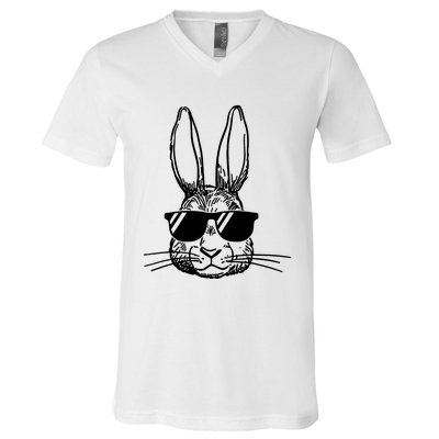 Bunny Face With Sunglasses For Boys Men Kids Easter Day V-Neck T-Shirt