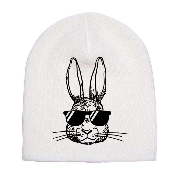 Bunny Face With Sunglasses For Boys Men Kids Easter Day Short Acrylic Beanie