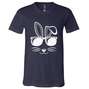 Bunny Face With Sunglasses Easter Day V-Neck T-Shirt