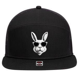 Bunny Face With Sunglasses Easter Day 7 Panel Mesh Trucker Snapback Hat