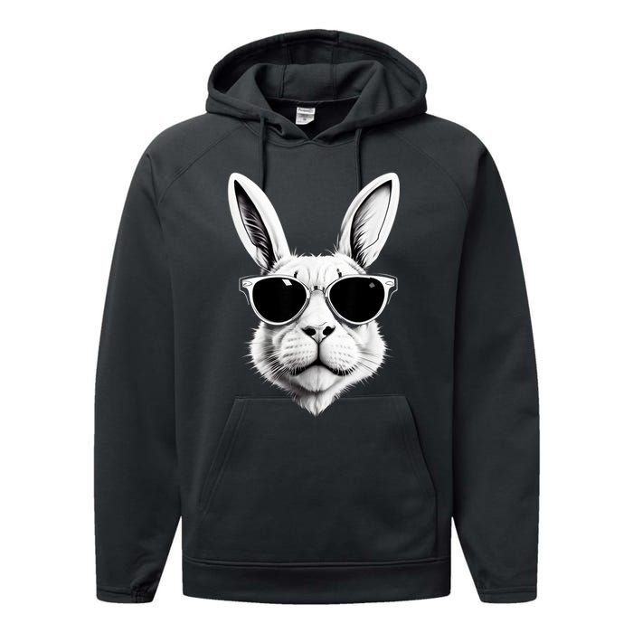 Bunny Face With Sunglasses Easter Day Performance Fleece Hoodie