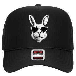 Bunny Face With Sunglasses Easter Day High Crown Mesh Back Trucker Hat