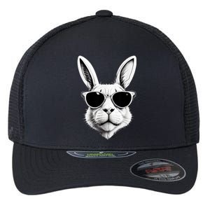 Bunny Face With Sunglasses Easter Day Flexfit Unipanel Trucker Cap