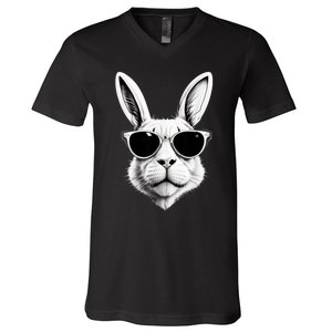 Bunny Face With Sunglasses Easter Day V-Neck T-Shirt