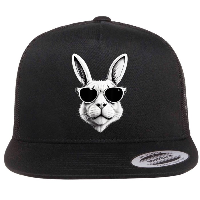 Bunny Face With Sunglasses Easter Day Flat Bill Trucker Hat