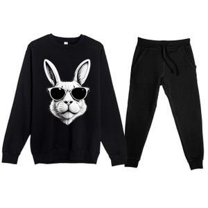 Bunny Face With Sunglasses Easter Day Premium Crewneck Sweatsuit Set