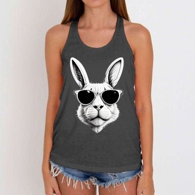 Bunny Face With Sunglasses Easter Day Women's Knotted Racerback Tank