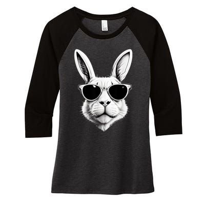 Bunny Face With Sunglasses Easter Day Women's Tri-Blend 3/4-Sleeve Raglan Shirt