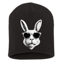 Bunny Face With Sunglasses Easter Day Short Acrylic Beanie