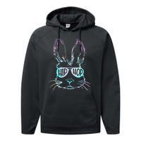 Bunny Face With Sunglasses For Easter Day Performance Fleece Hoodie