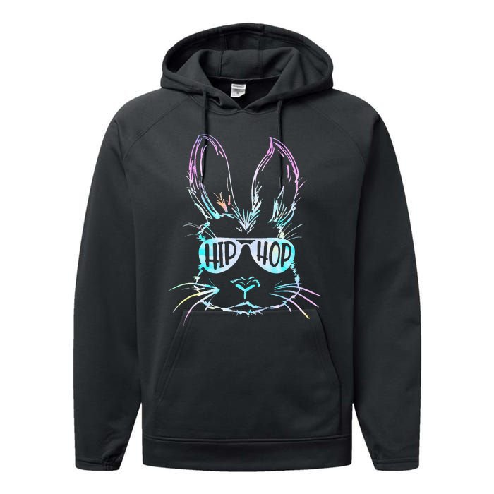 Bunny Face With Sunglasses For Easter Day Performance Fleece Hoodie