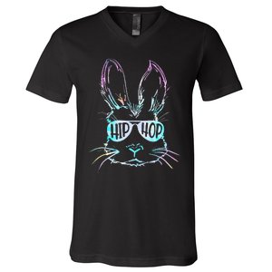 Bunny Face With Sunglasses For Easter Day V-Neck T-Shirt