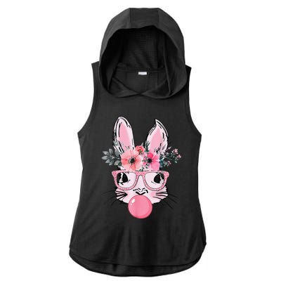 Bunny Face With Glasses Bubblegum Happy Easter Women Ladies PosiCharge Tri-Blend Wicking Draft Hoodie Tank