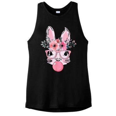 Bunny Face With Glasses Bubblegum Happy Easter Women Ladies PosiCharge Tri-Blend Wicking Tank