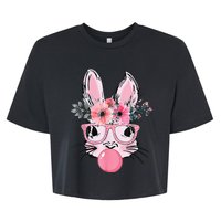 Bunny Face With Glasses Bubblegum Happy Easter Women Bella+Canvas Jersey Crop Tee