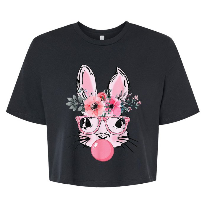 Bunny Face With Glasses Bubblegum Happy Easter Women Bella+Canvas Jersey Crop Tee