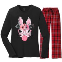 Bunny Face With Glasses Bubblegum Happy Easter Women Women's Long Sleeve Flannel Pajama Set 