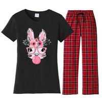 Bunny Face With Glasses Bubblegum Happy Easter Women Women's Flannel Pajama Set