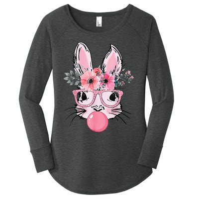 Bunny Face With Glasses Bubblegum Happy Easter Women Women's Perfect Tri Tunic Long Sleeve Shirt