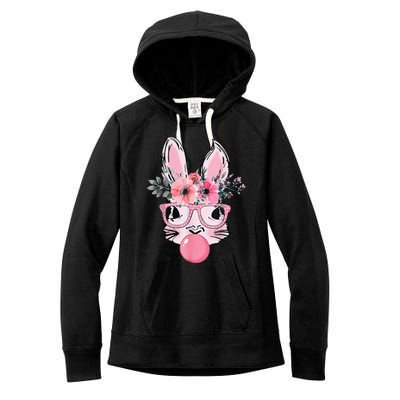 Bunny Face With Glasses Bubblegum Happy Easter Women Women's Fleece Hoodie