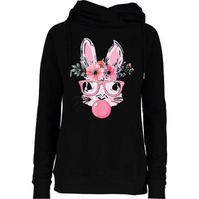 Bunny Face With Glasses Bubblegum Happy Easter Women Womens Funnel Neck Pullover Hood