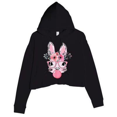 Bunny Face With Glasses Bubblegum Happy Easter Women Crop Fleece Hoodie