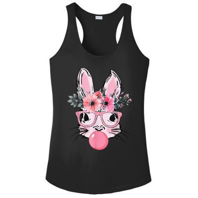 Bunny Face With Glasses Bubblegum Happy Easter Women Ladies PosiCharge Competitor Racerback Tank