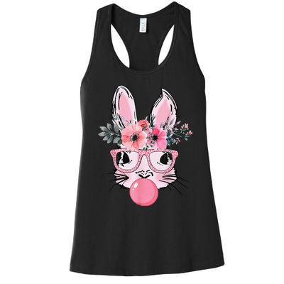 Bunny Face With Glasses Bubblegum Happy Easter Women Women's Racerback Tank