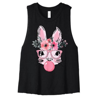 Bunny Face With Glasses Bubblegum Happy Easter Women Women's Racerback Cropped Tank