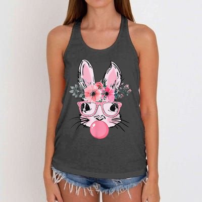 Bunny Face With Glasses Bubblegum Happy Easter Women Women's Knotted Racerback Tank