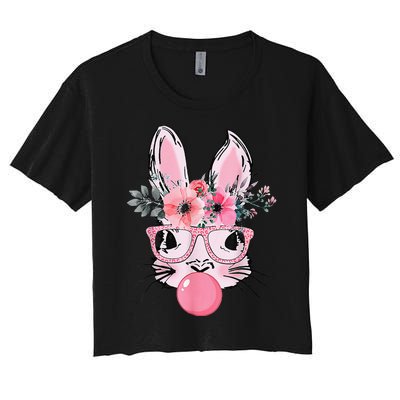 Bunny Face With Glasses Bubblegum Happy Easter Women Women's Crop Top Tee