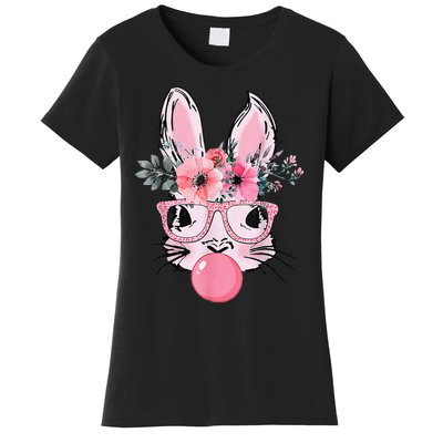 Bunny Face With Glasses Bubblegum Happy Easter Women Women's T-Shirt