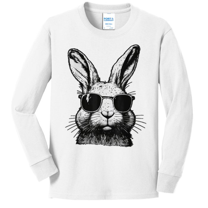 Bunny Face With Sunglasses For Boy  Kid Easter Day Kids Long Sleeve Shirt