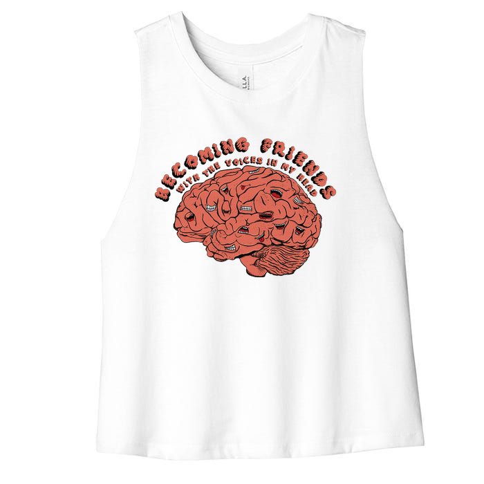 Becoming Friends with The Voices in My Head Women's Racerback Cropped Tank