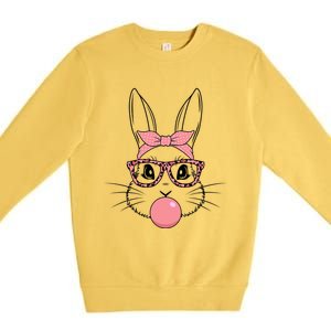 Bunny Face With Glasses Leopard Print Happy Easter Day Funny Gift Premium Crewneck Sweatshirt