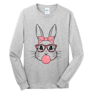 Bunny Face With Glasses Leopard Print Happy Easter Day Funny Gift Tall Long Sleeve T-Shirt