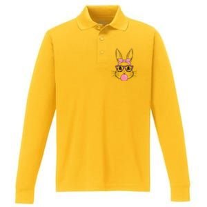 Bunny Face With Glasses Leopard Print Happy Easter Day Funny Gift Performance Long Sleeve Polo