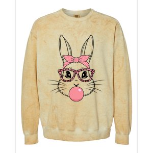 Bunny Face With Glasses Leopard Print Happy Easter Day Funny Gift Colorblast Crewneck Sweatshirt