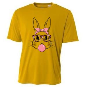 Bunny Face With Glasses Leopard Print Happy Easter Day Funny Gift Cooling Performance Crew T-Shirt