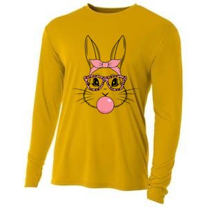 Bunny Face With Glasses Leopard Print Happy Easter Day Funny Gift Cooling Performance Long Sleeve Crew