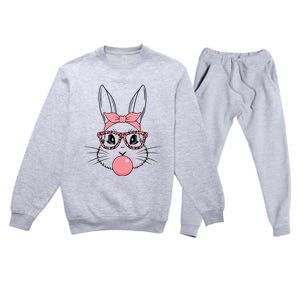 Bunny Face With Glasses Leopard Print Happy Easter Day Funny Gift Premium Crewneck Sweatsuit Set