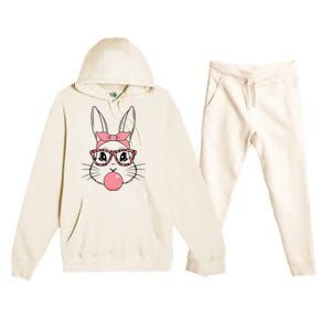 Bunny Face With Glasses Leopard Print Happy Easter Day Funny Gift Premium Hooded Sweatsuit Set