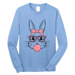 Bunny Face With Glasses Leopard Print Happy Easter Day Funny Gift Long Sleeve Shirt