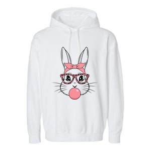 Bunny Face With Glasses Leopard Print Happy Easter Day Funny Gift Garment-Dyed Fleece Hoodie