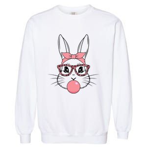 Bunny Face With Glasses Leopard Print Happy Easter Day Funny Gift Garment-Dyed Sweatshirt