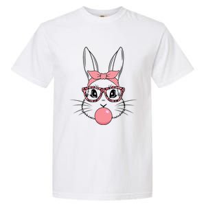 Bunny Face With Glasses Leopard Print Happy Easter Day Funny Gift Garment-Dyed Heavyweight T-Shirt