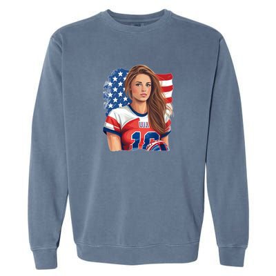 Beautiful Football With America Flag Gift Garment-Dyed Sweatshirt